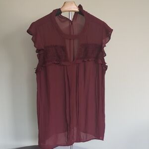 Maurices Burgundy Ruffled Sheer Blouse